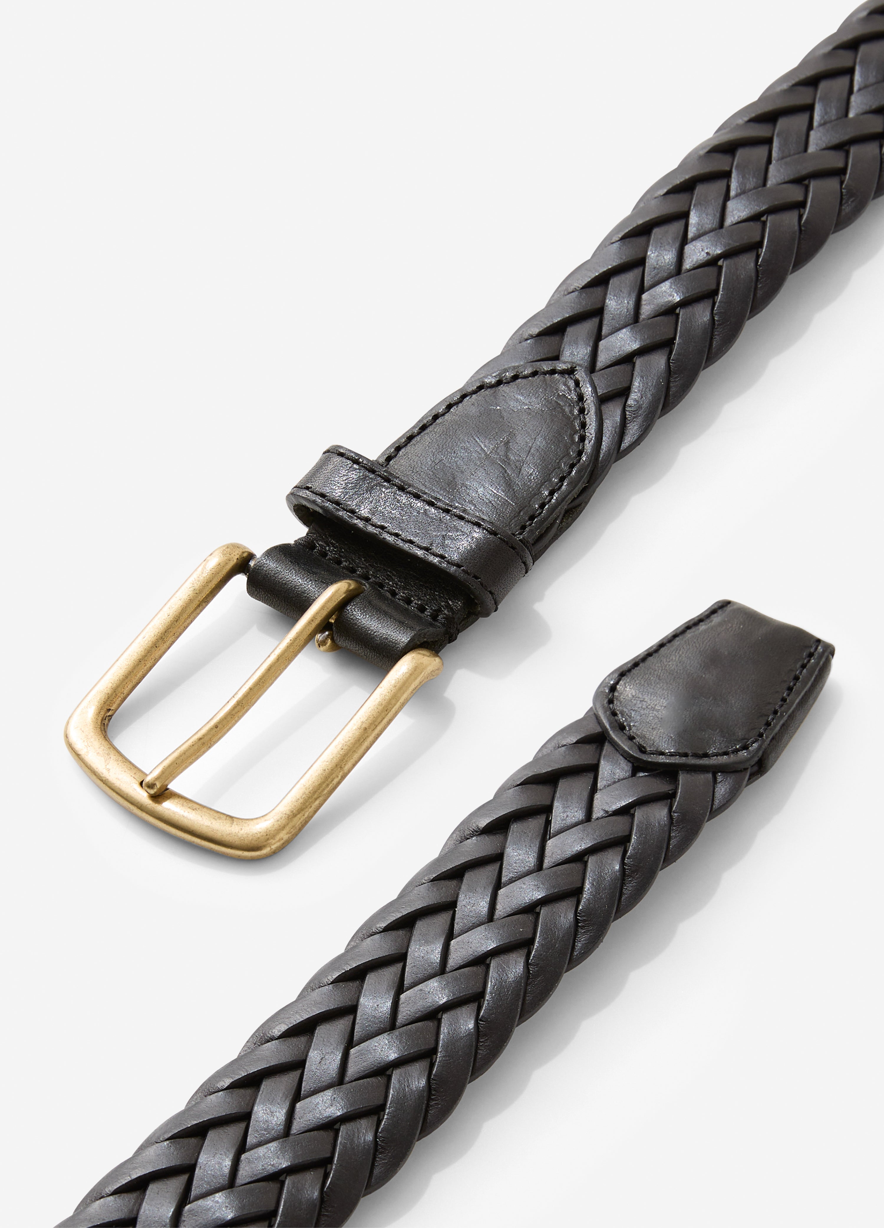 Black Braided Leather Belt Black - Calibre Menswear