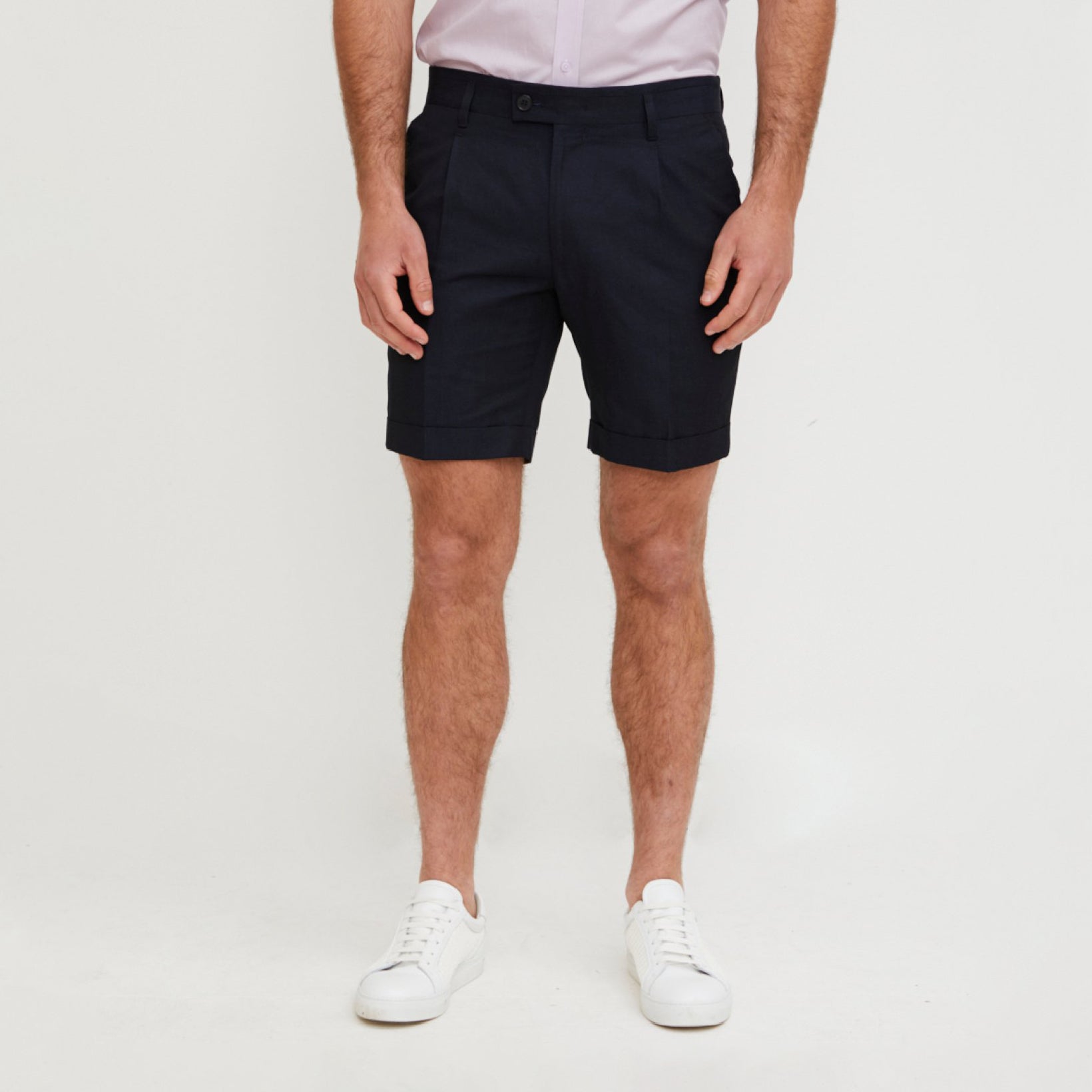 Pleated Cotton-Linen Shorts