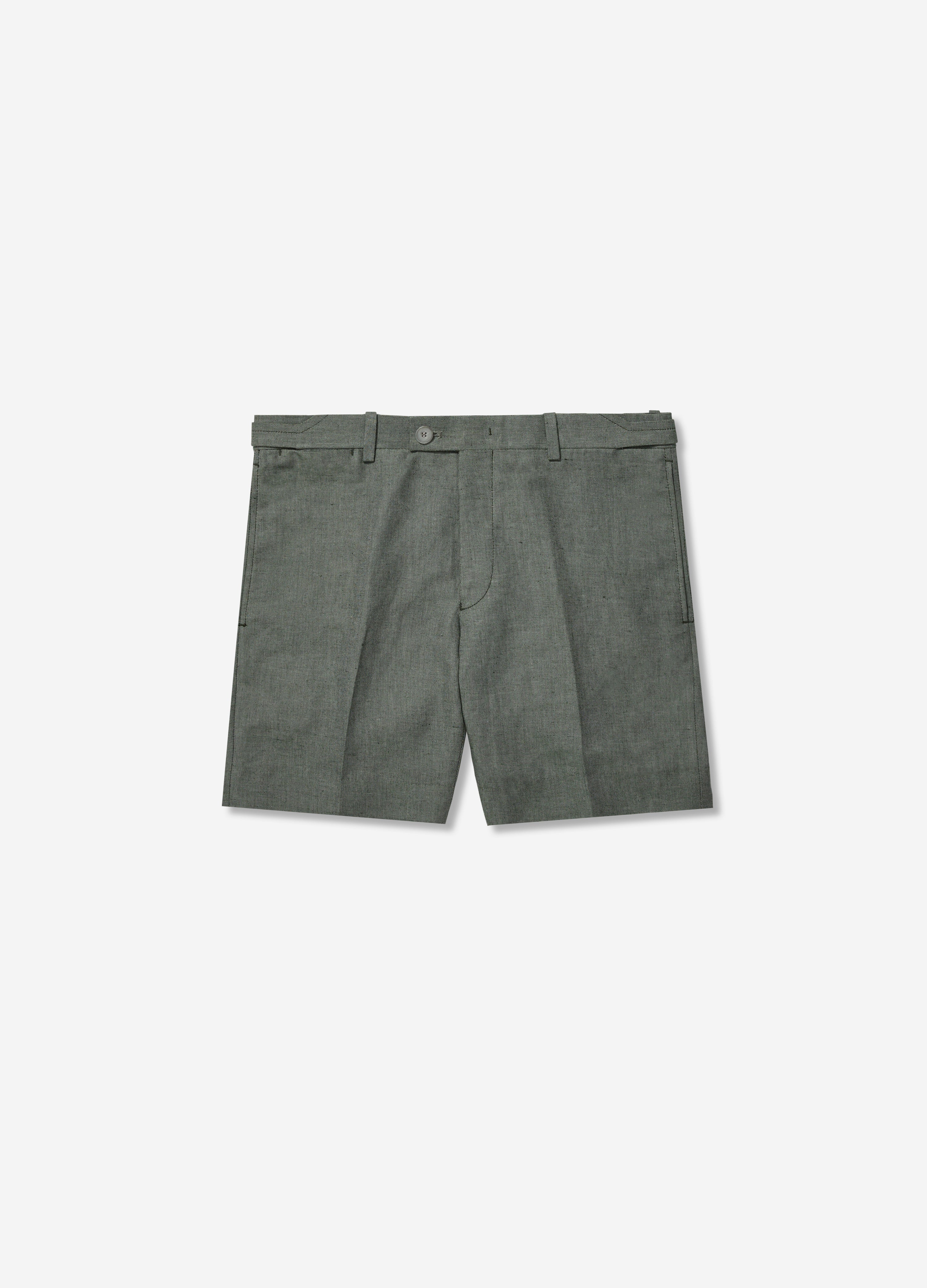 Linen Cotton Twill Shorts Green - Calibre Menswear