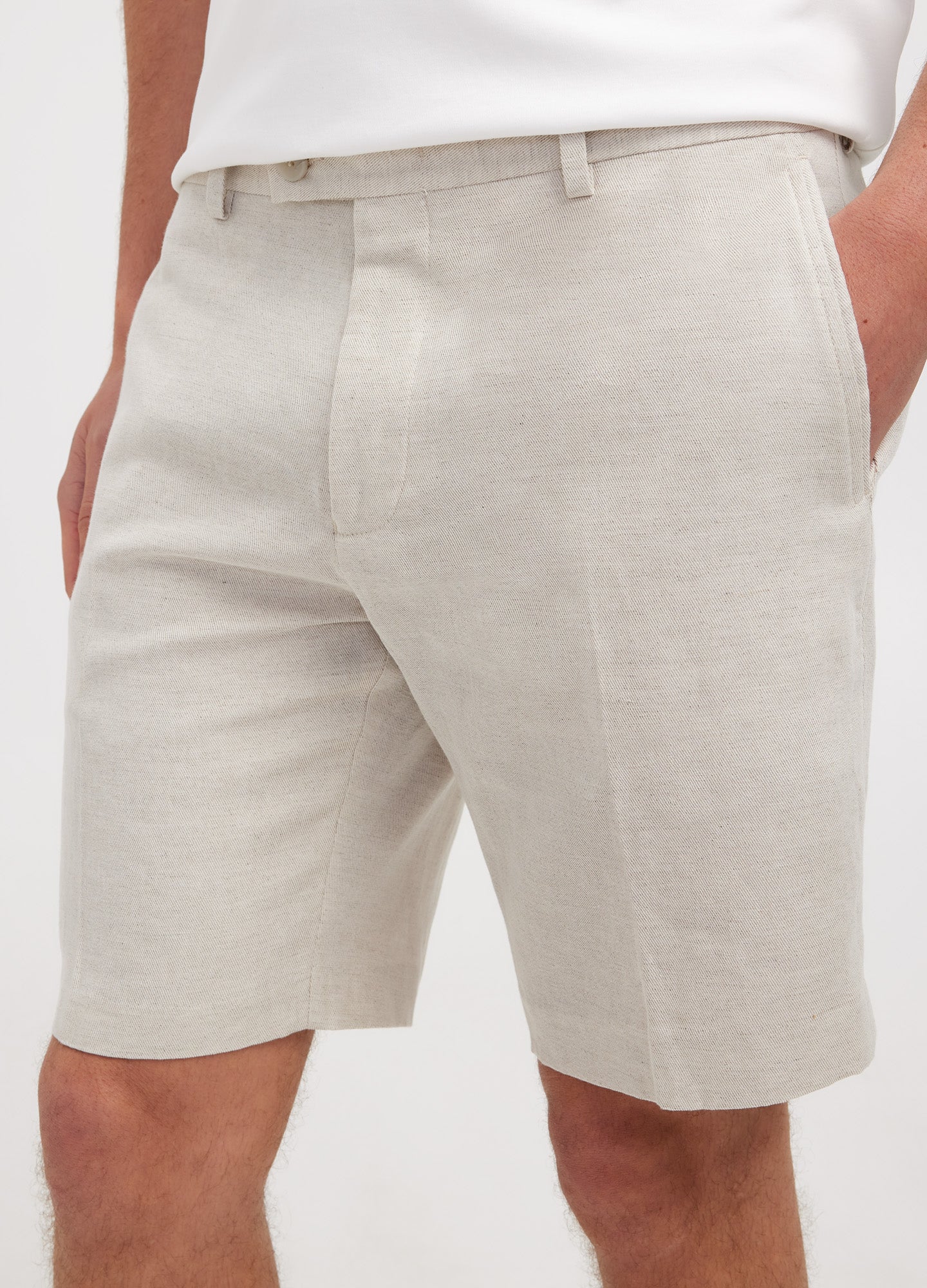Cotton Linen Twill Shorts Natural - Calibre Menswear