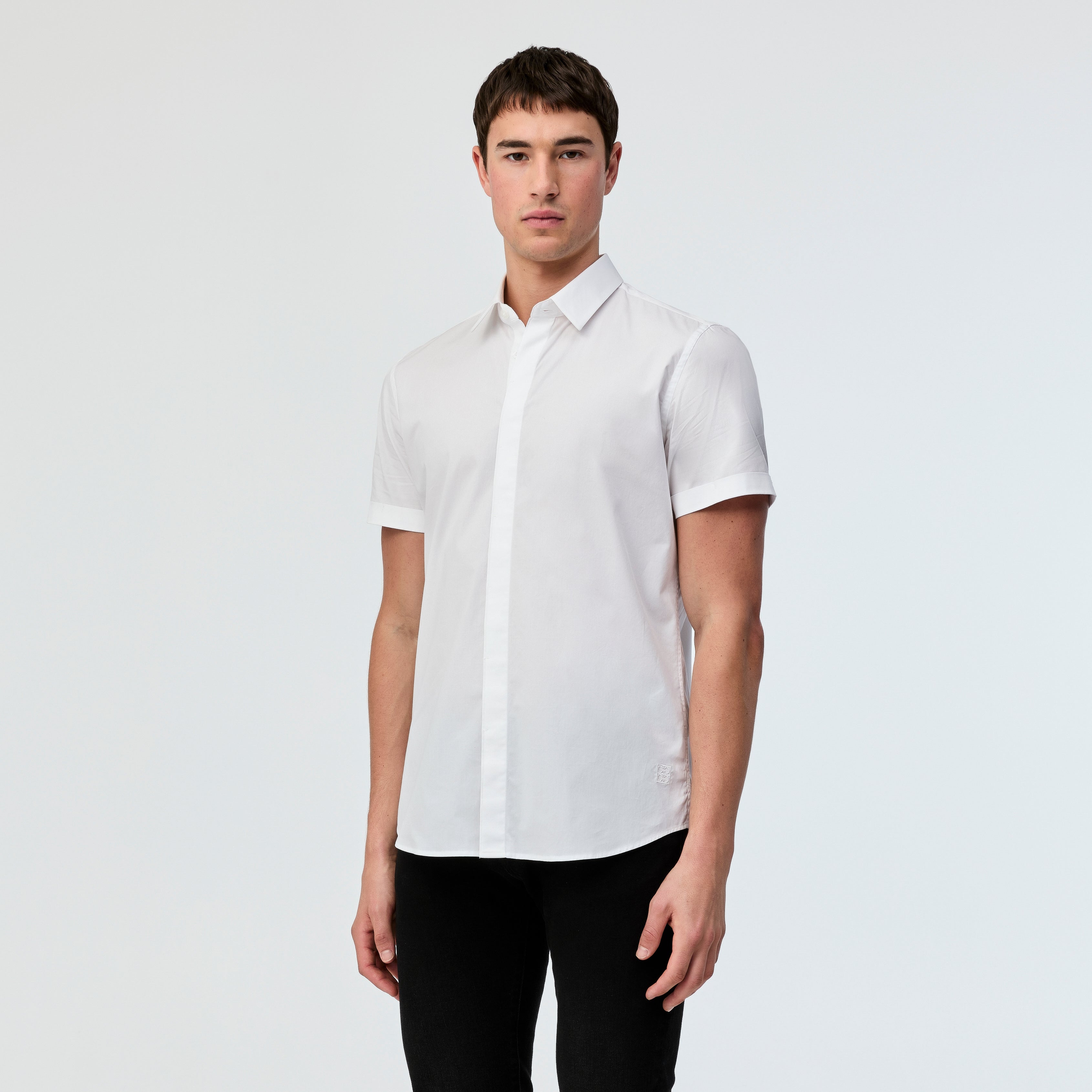 Tailored Fit Cotton Stretch Short Sleeve Shirt White - Calibre Menswear