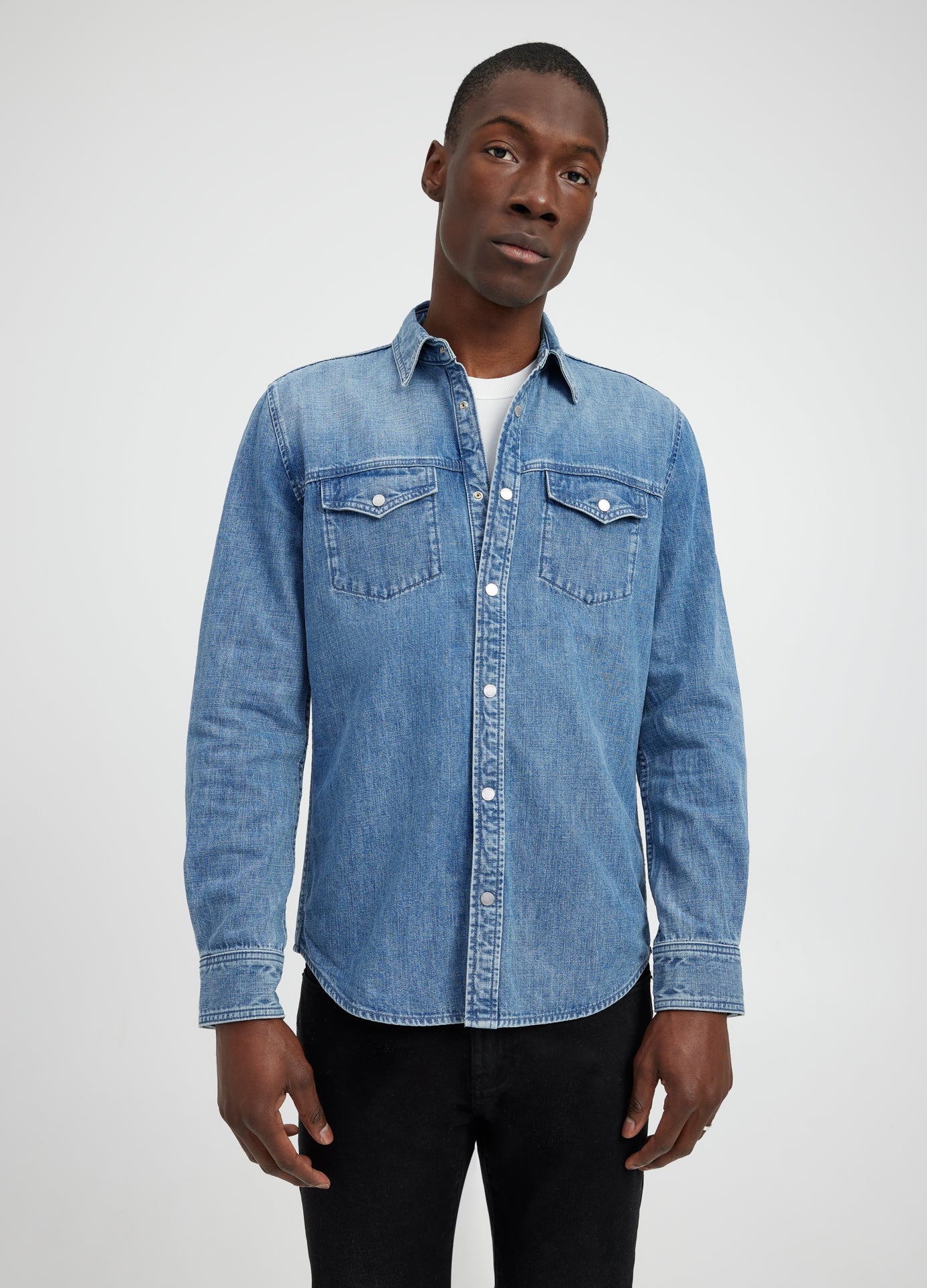 Bleached Denim Shirt Light Blue - Calibre Menswear