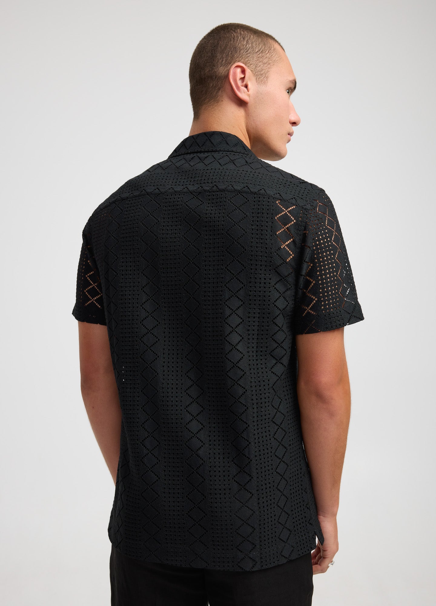 Geo Lace Short Sleeve Shirt Black - Calibre Menswear