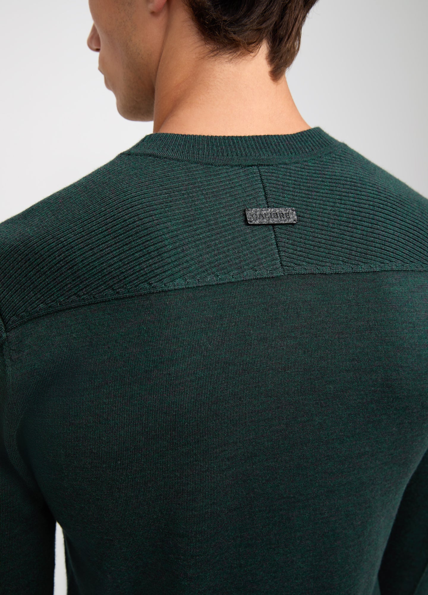 Rib Yoke Merino Crew Sweater Green - Calibre Menswear