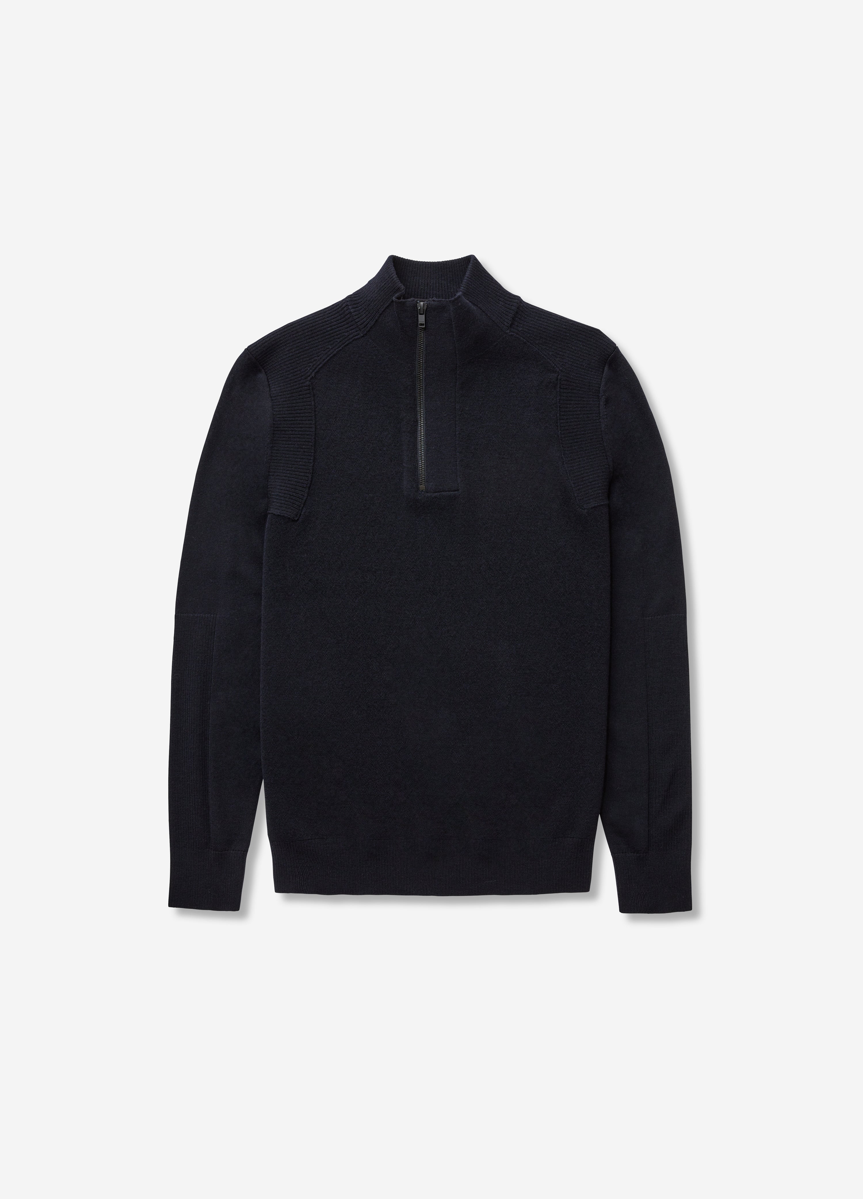 Rib Panel Funnel Neck Sweater Navy - Calibre Menswear