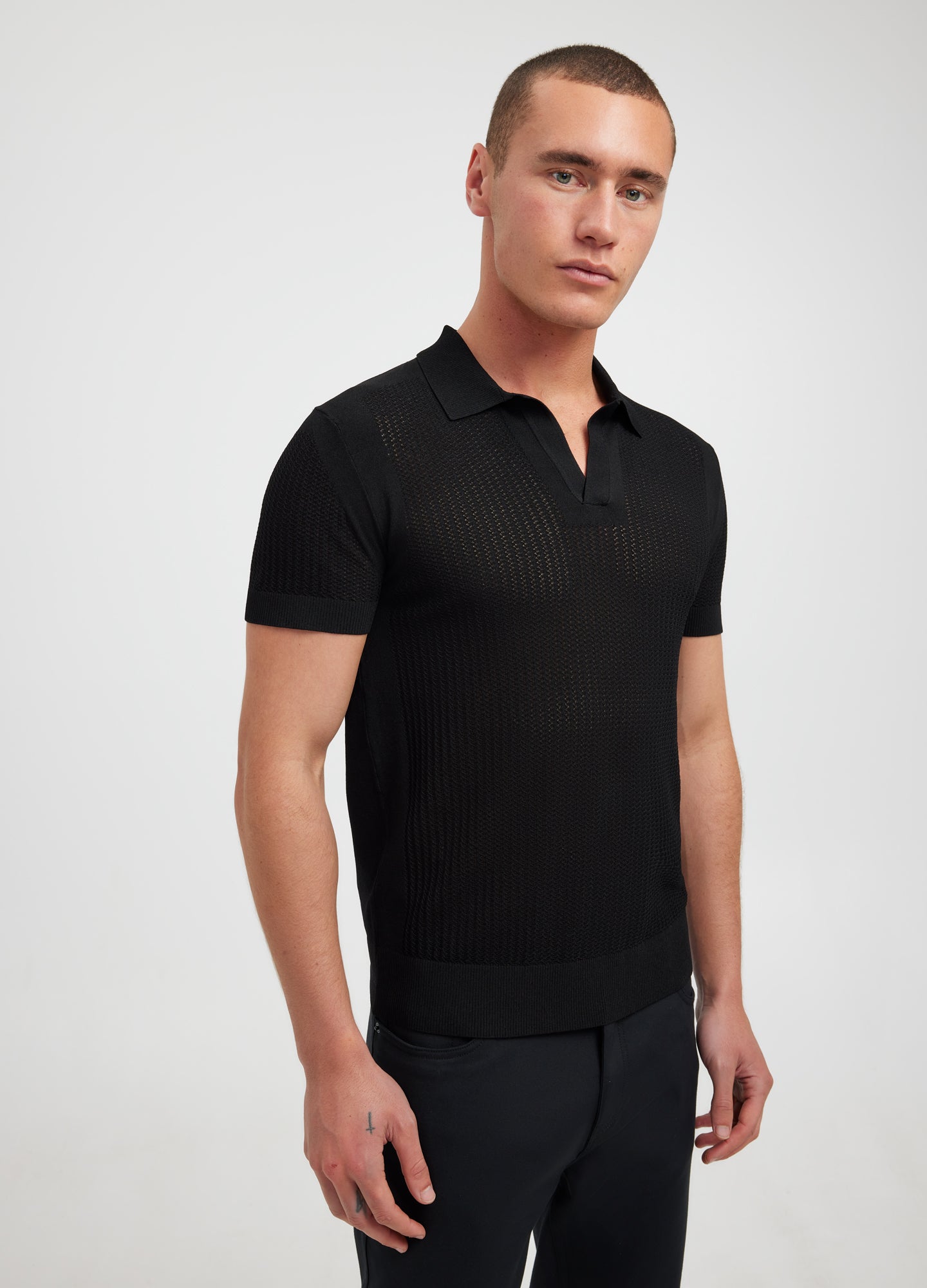 Zig Zag Lace Tech Knit Polo Black - Calibre Menswear