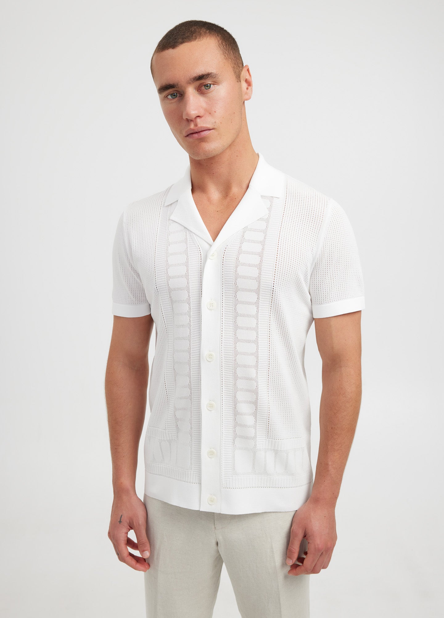 Border Mesh Tech Knit Shirt Ivory - Calibre Menswear