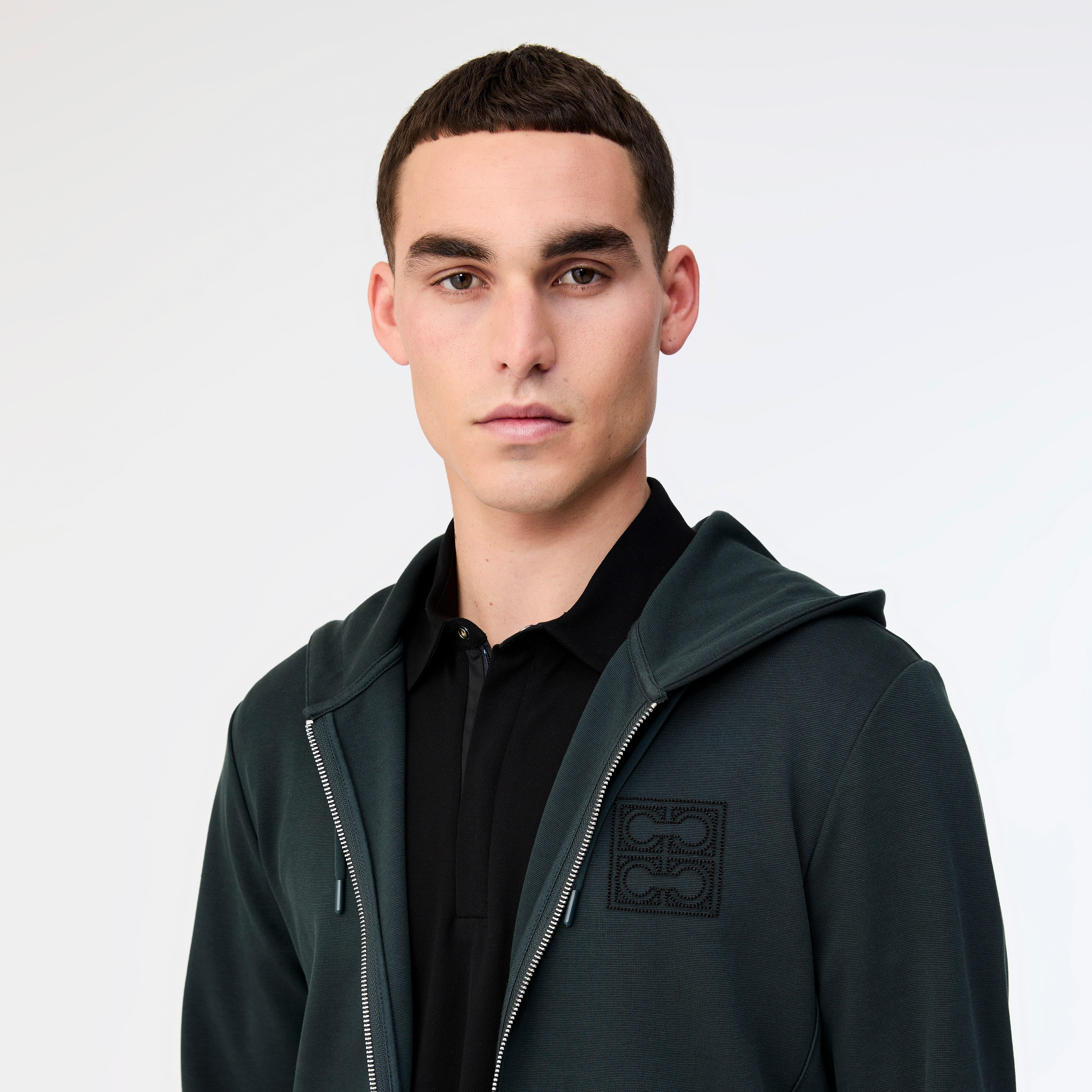 Hooded Zip Through Sweatshirt Dark Green - Calibre Menswear