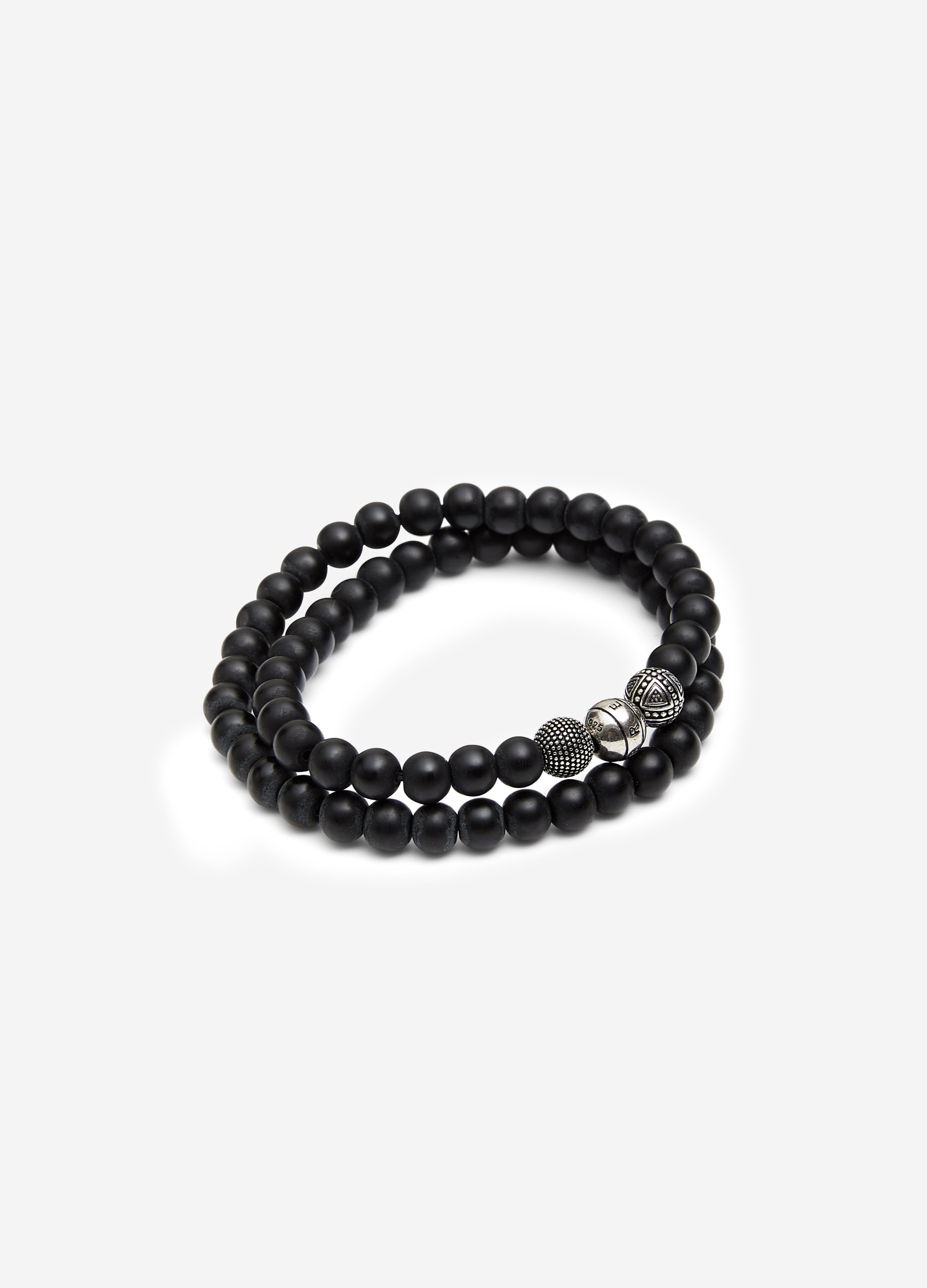 Matte Wrap Beaded Bracelet Black - Calibre Menswear