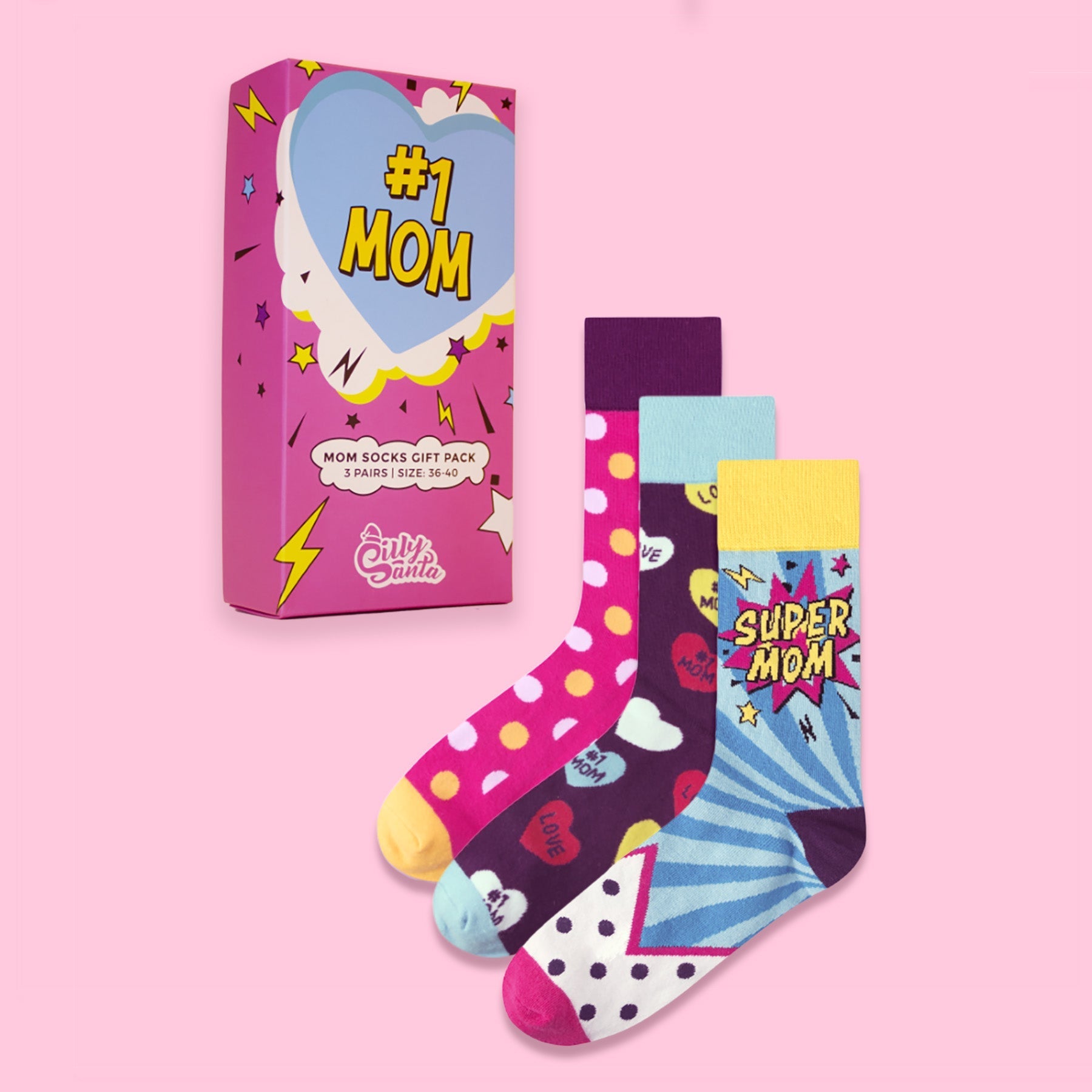 Se #1 Mom-sokker Gaveæske (3-pak) hos SillySanta