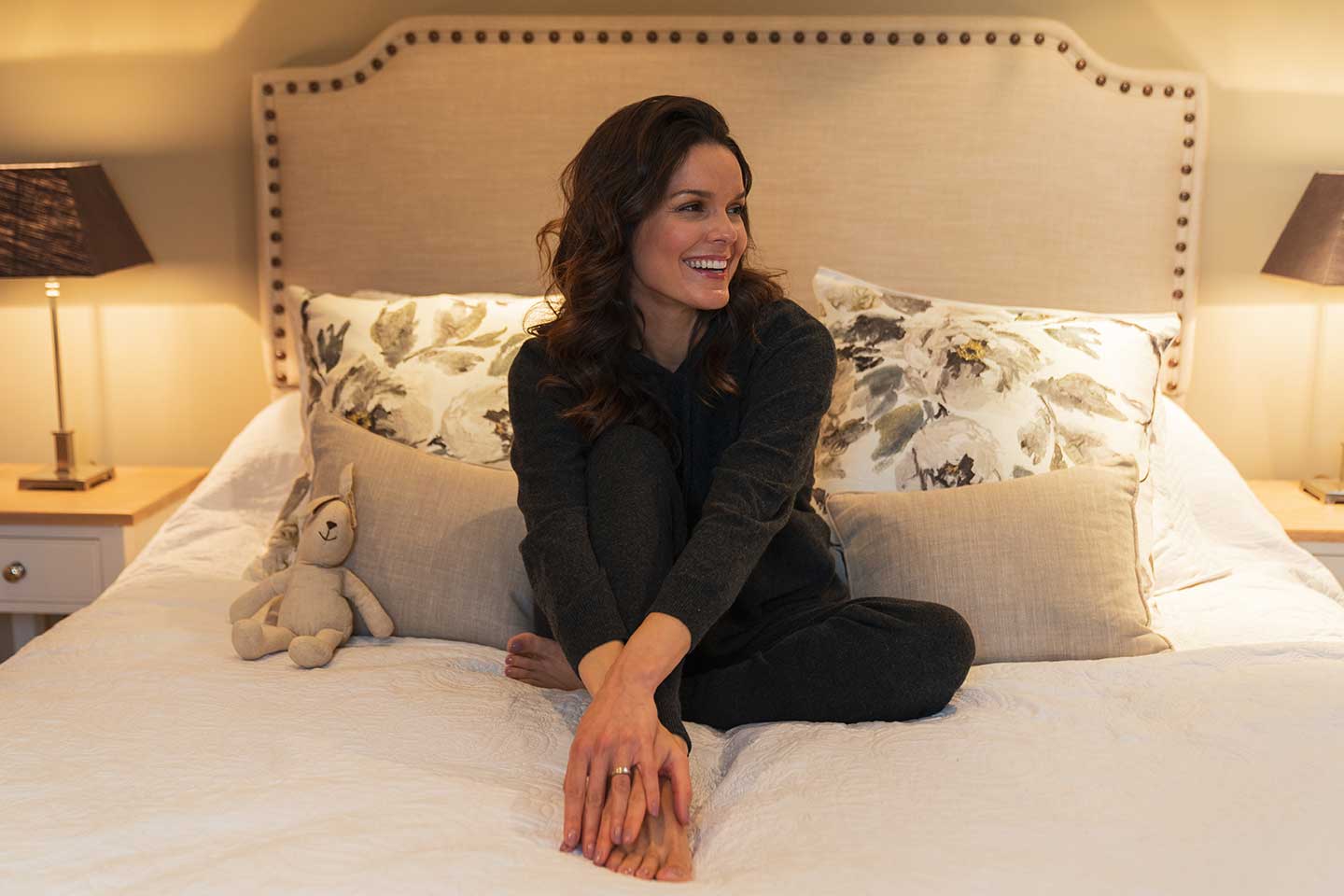 cashmere pyjamas and cashmere loungewear worn to bed