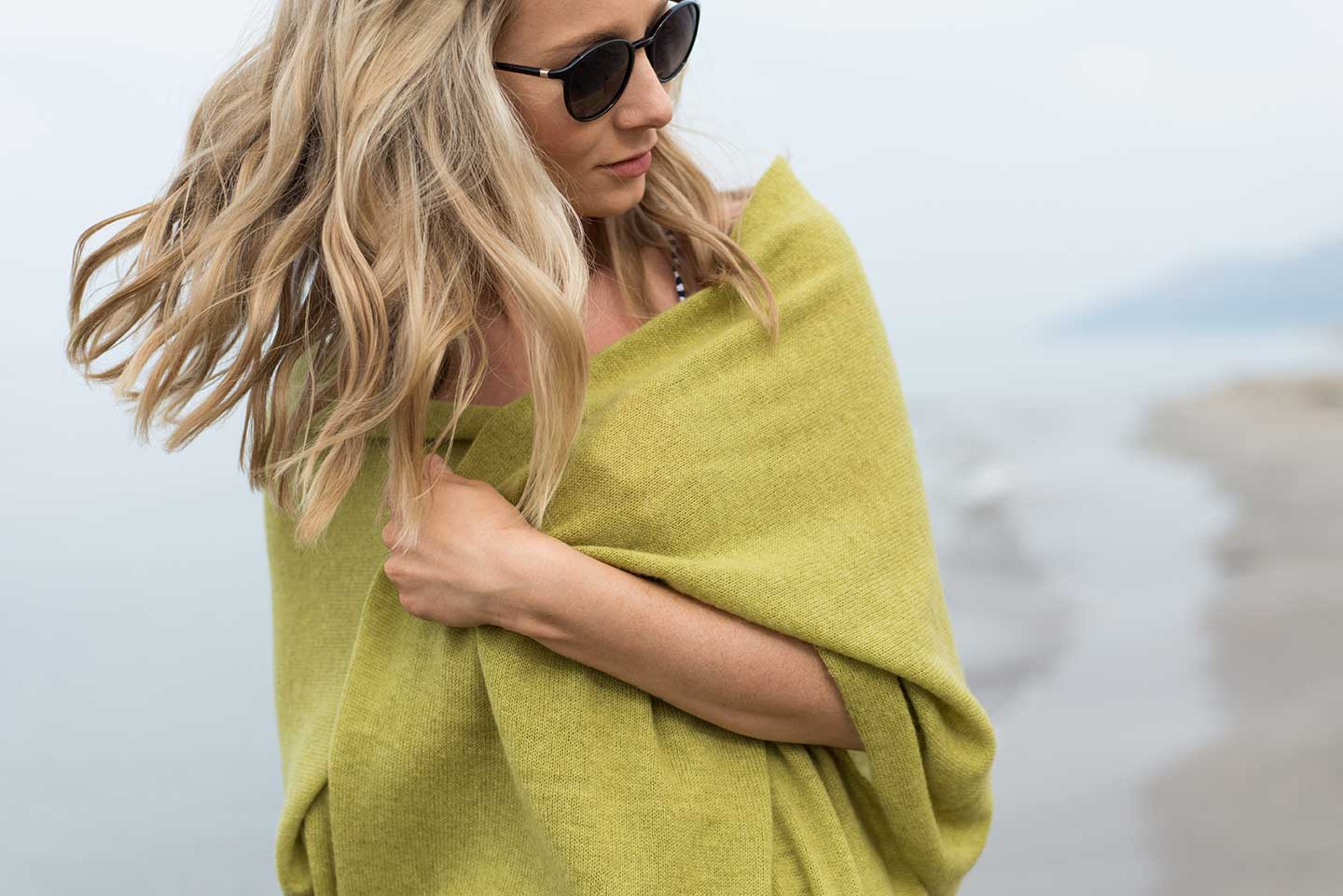 cashmere scarf worn on the beach