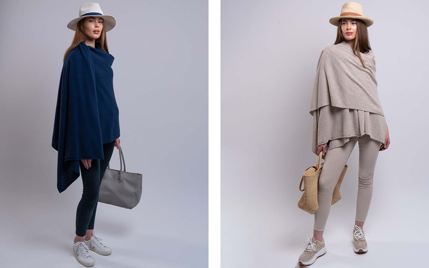 cashmere travel wraps in chinchilla and navy