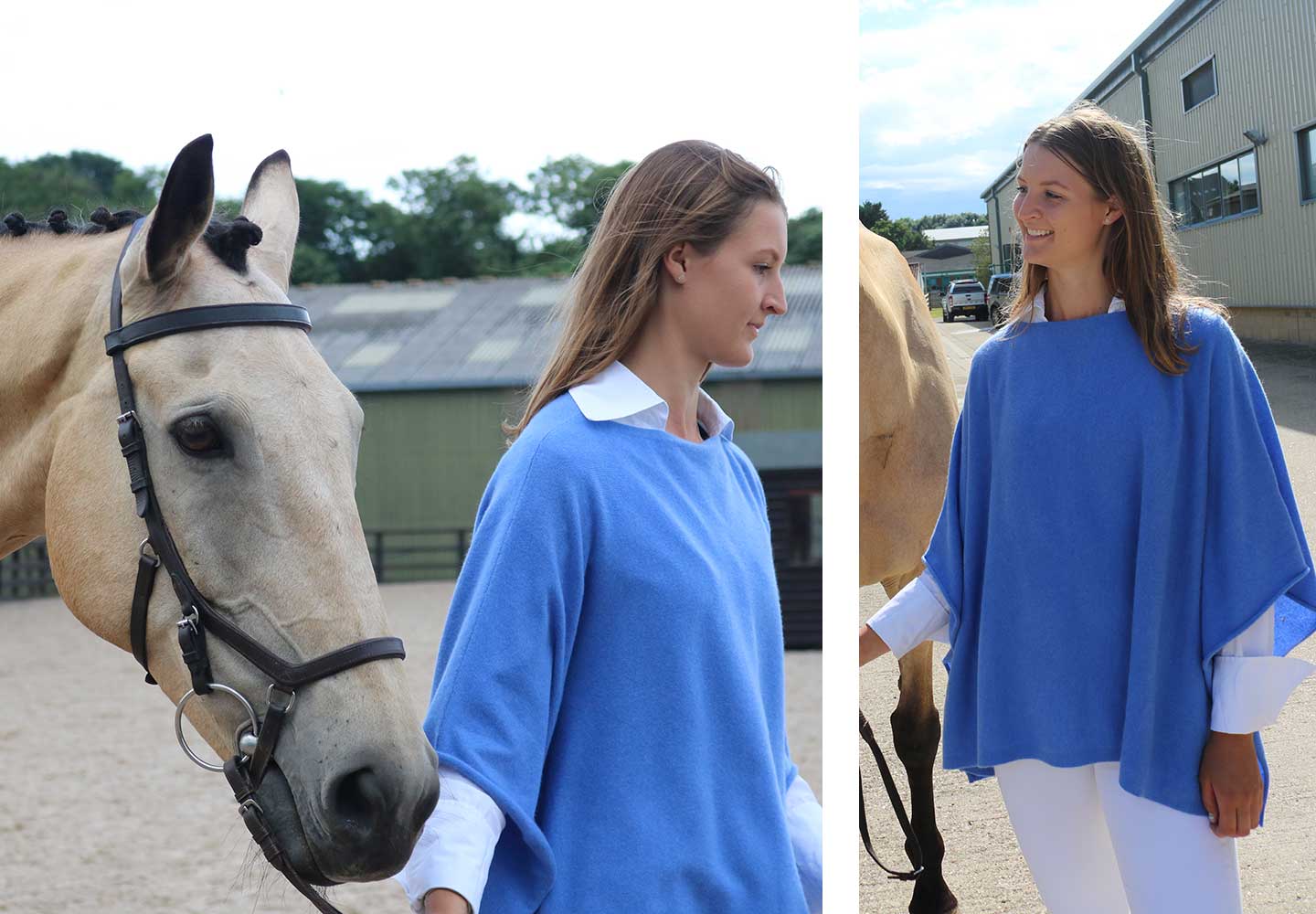 regatta blue cashmere poncho worn at the horse championships