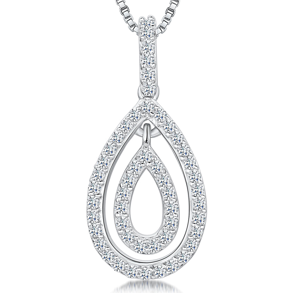 Sterling Silver Teardrop Within A Teardrop Set With Pave Cubic Zirconi ...