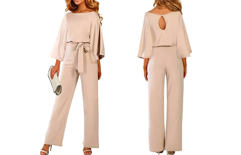 image of a women wearing the Casual Long Sleeve Belted Jumpsuit