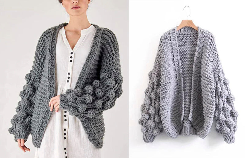 Cozy extreme chunky knit cardigan for warmth.