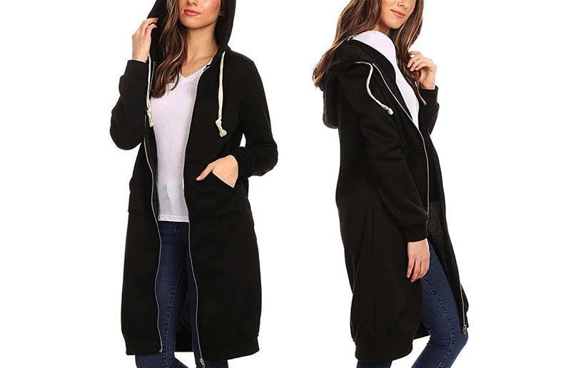 Cozy long zip sweatshirt hoodie for casual comfort.