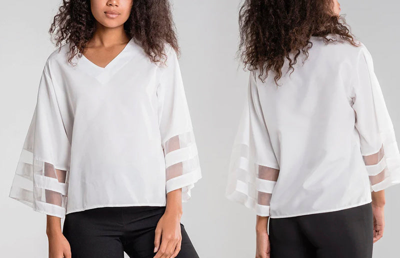 Image of a women wearing Mesh Panel Sleeve Loose Fit Top