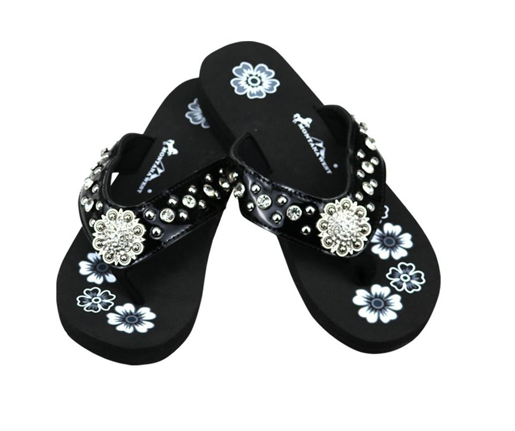 black flip flops with bling