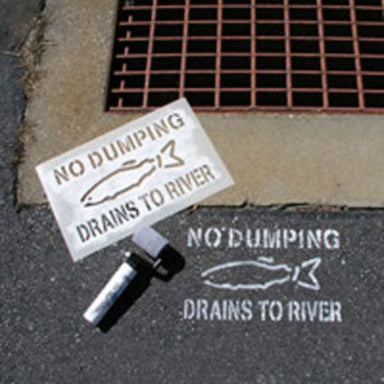 No Dumping Drains to River Storm Drain Stencil