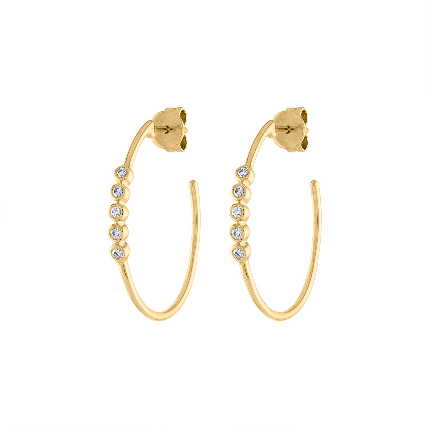 14KT GOLD DIAMOND FIVE BEZEL SET SMALL HOOP EARRING – Jewels by Joanne