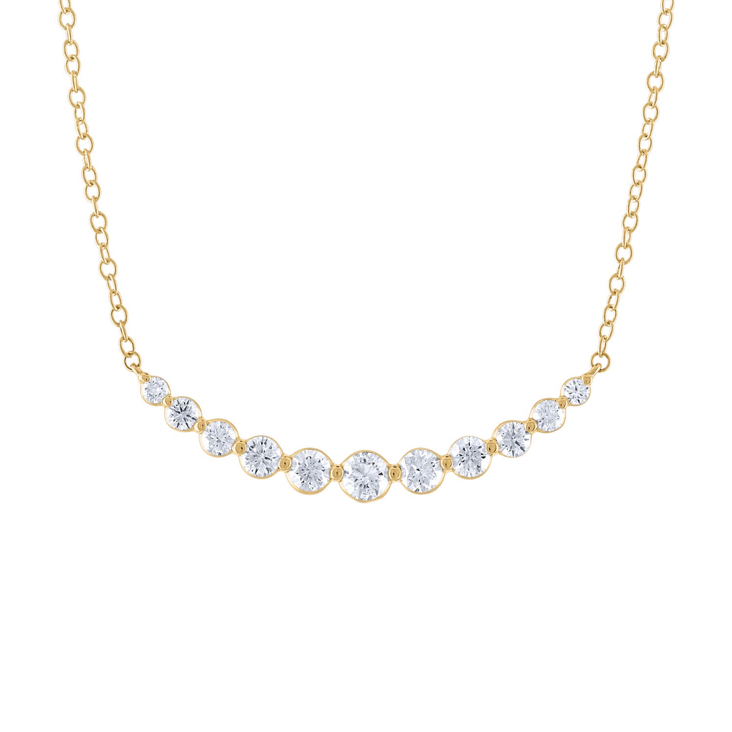 14KT GOLD ELEVEN DIAMOND CURVE BAR NECKLACE