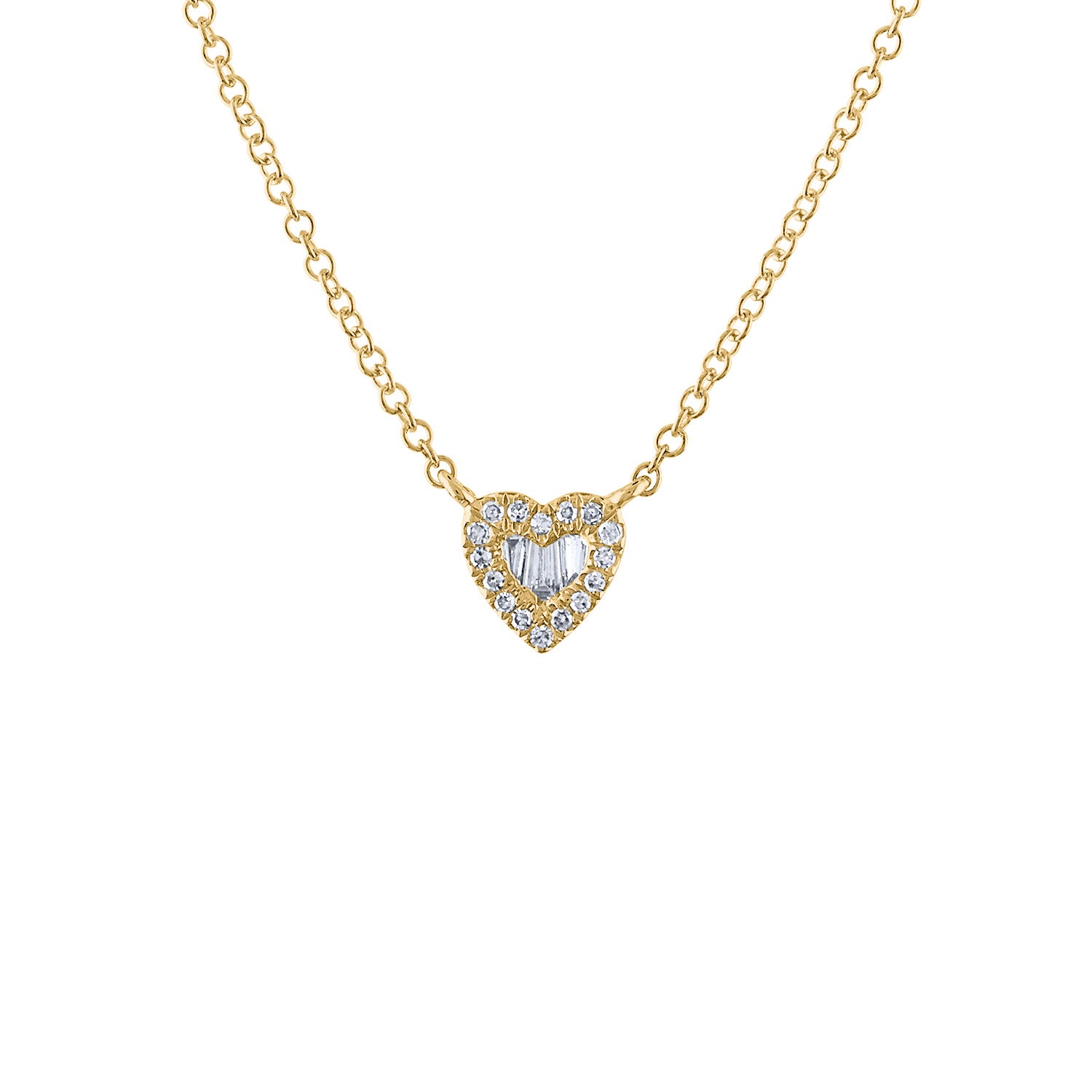 14KT GOLD DIAMOND BAGUETTE MINI HEART NECKLACE