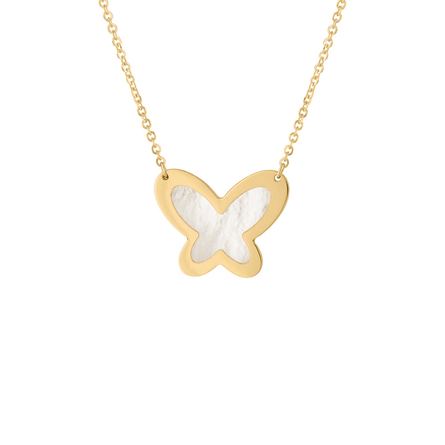 14KT GOLD LARGE MOTHER OF PEARL BUTTERFLY NECKLACE