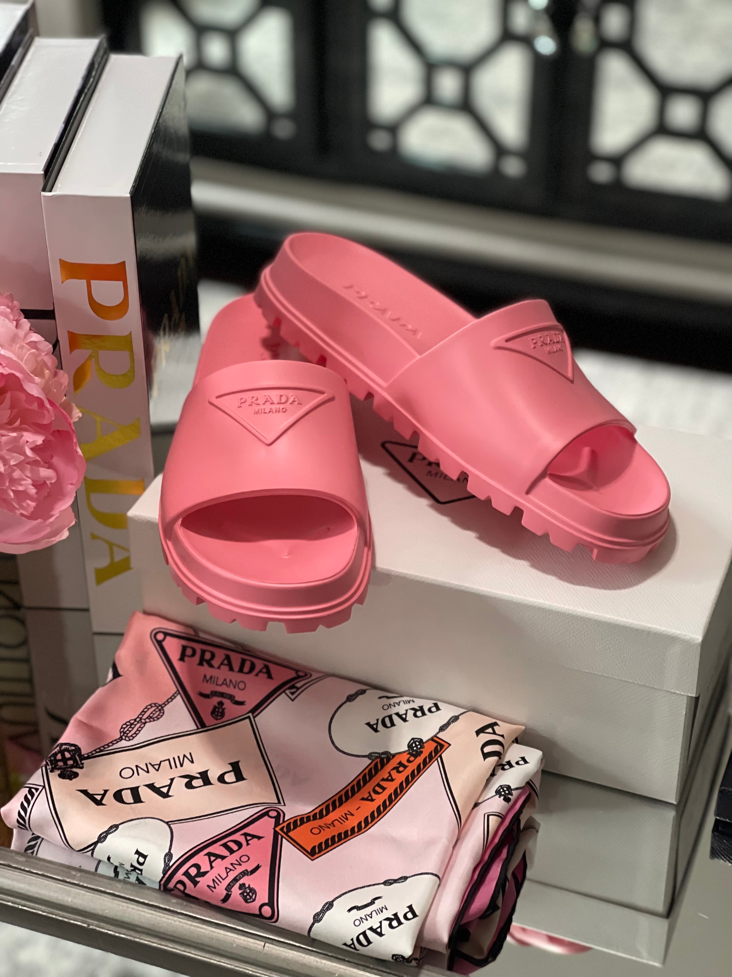 Prada Logo Slides Pink sz 40 – A Daily Diva