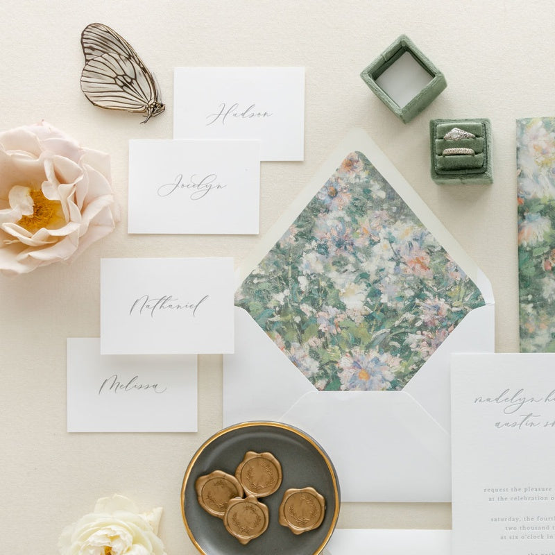 Watercolor floral envelope liner by Lily & Roe Co.