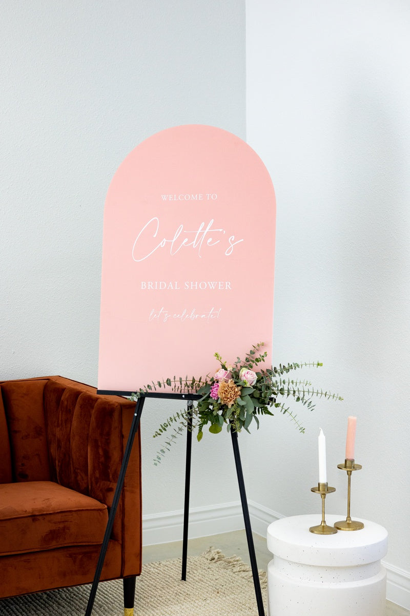 Pink foam board bridal shower sign by Lily & Roe Co.