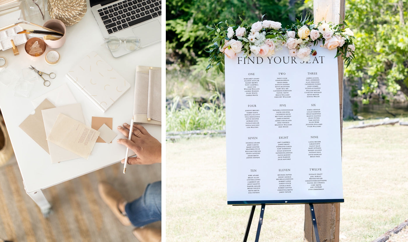 Seating chart placed outdoors of a wedding
