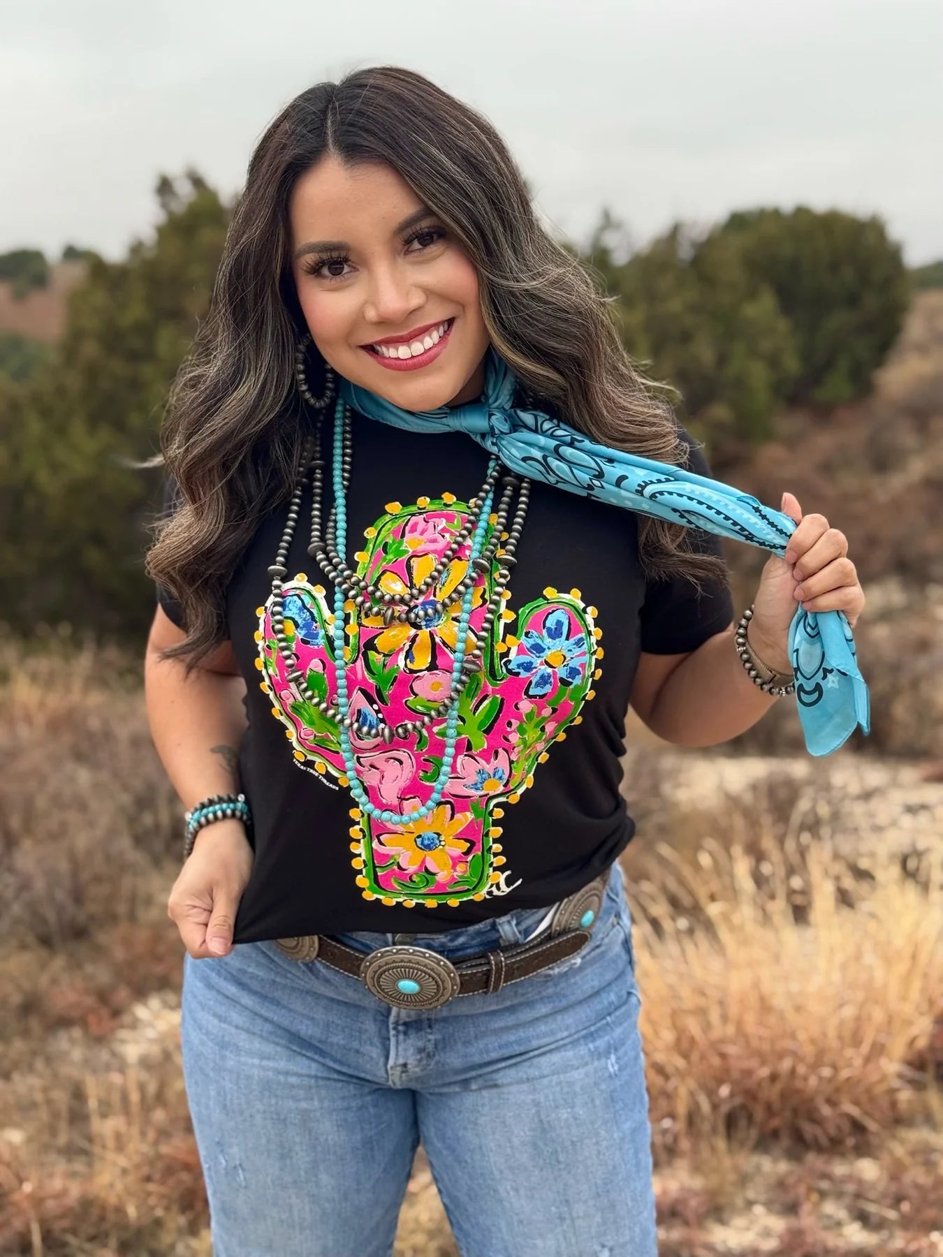 Callie Ann Stelter Pink Floral Cactus Tee by Texas True Threads