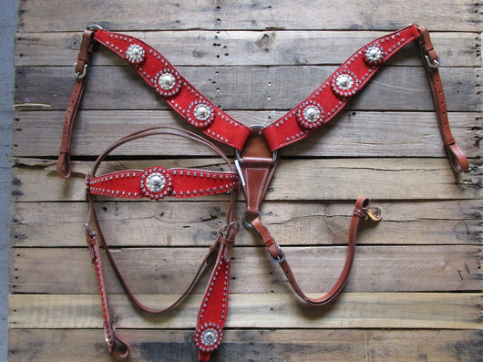 Show Tack Bridle Western Leather Rodeo Headstall Breast Collar 8526