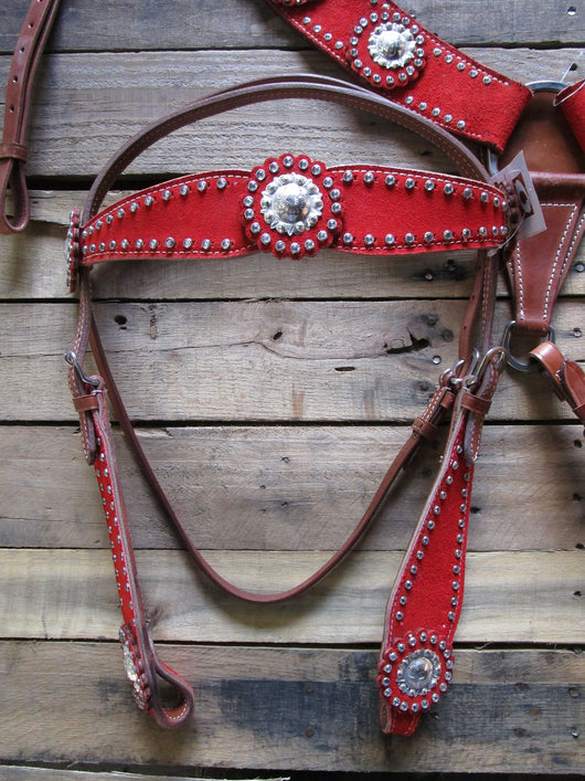 Horse Show Bridle Western Leather Rodeo Headstall Breast Collar Red Ha —  Challenger