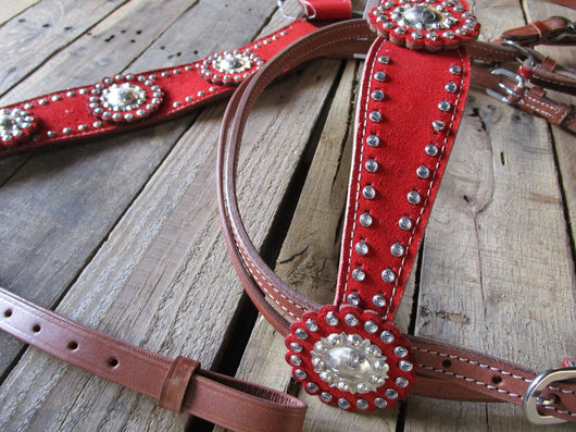 Horse Show Bridle Western Leather Rodeo Headstall Breast Collar Red Ha —  Challenger