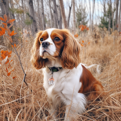 a cavalier king charles posing outside