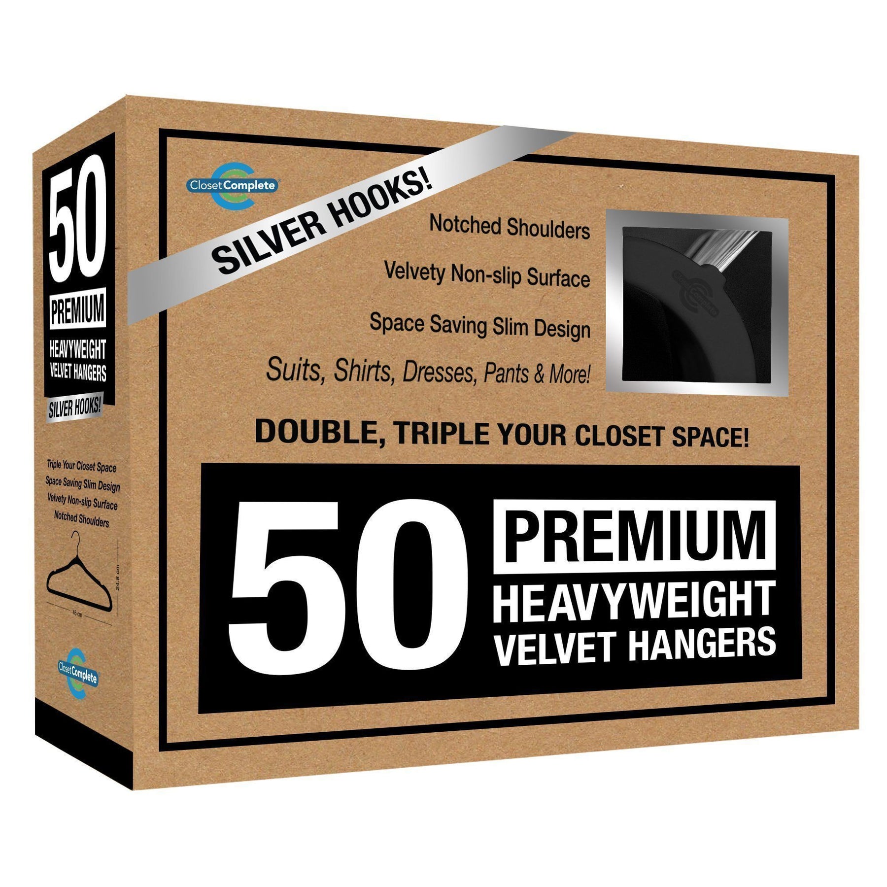 Velvet Hangers, Premium Non slip, Ivory, Clothes and Suit Hangers, 50 Pack