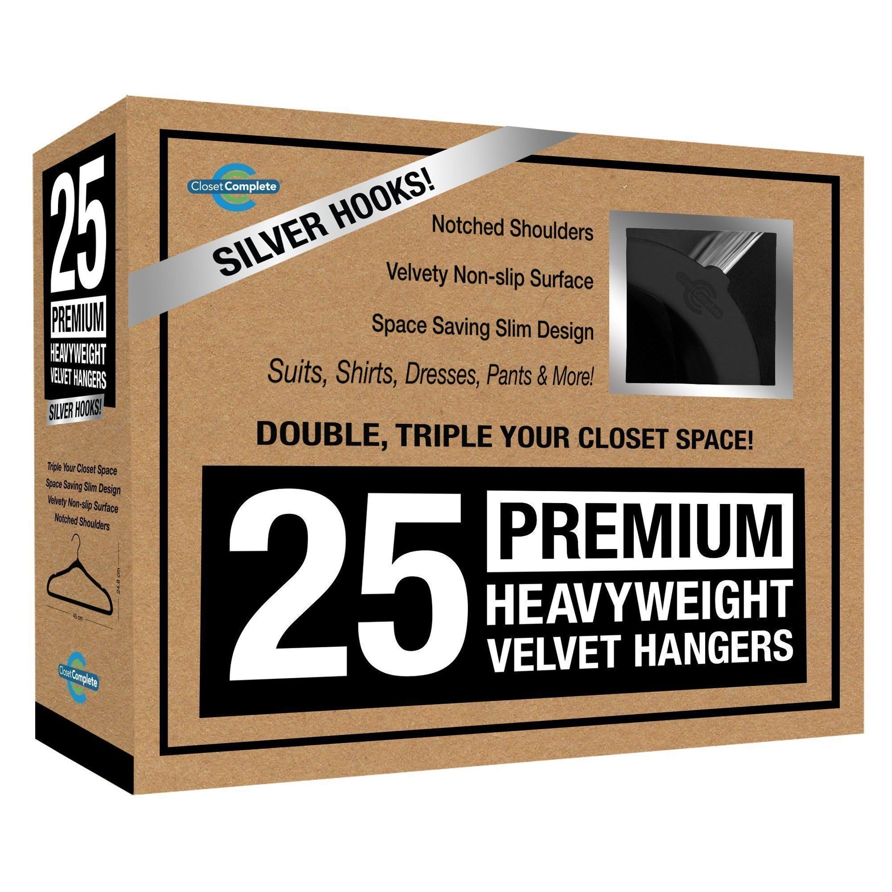  Closet Complete Premium True Heavyweight Velvet Hangers, 50,  Black : Home & Kitchen