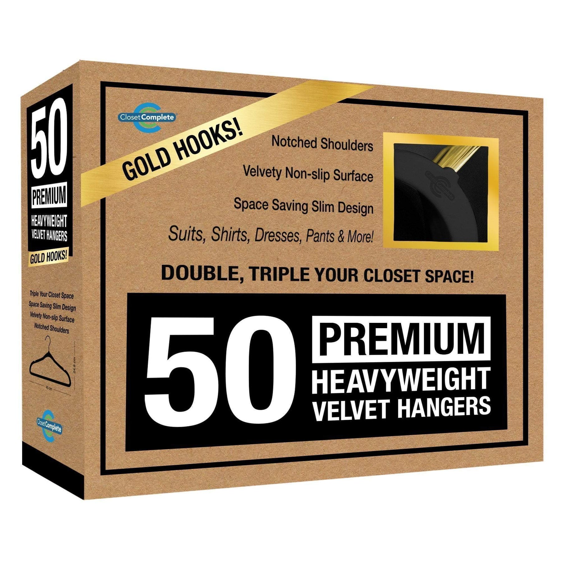 50 Pack Non Slip Velvet Clothes Hangers with Cascading Hooks Space