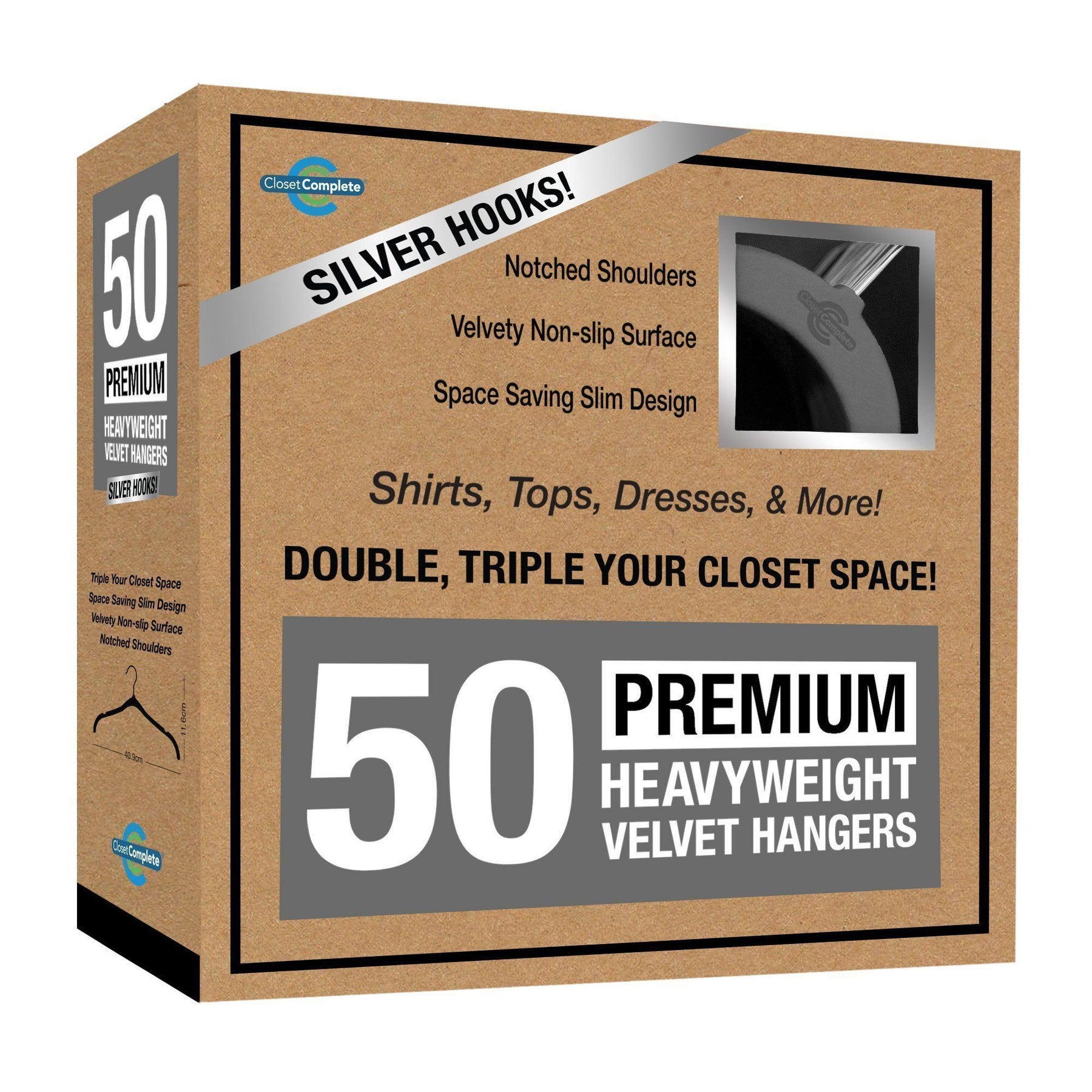 Closet Complete 50 Pack 'Heather Look' Velvet hangers - Heather Grey Chrome  Hooks (more colors available) 