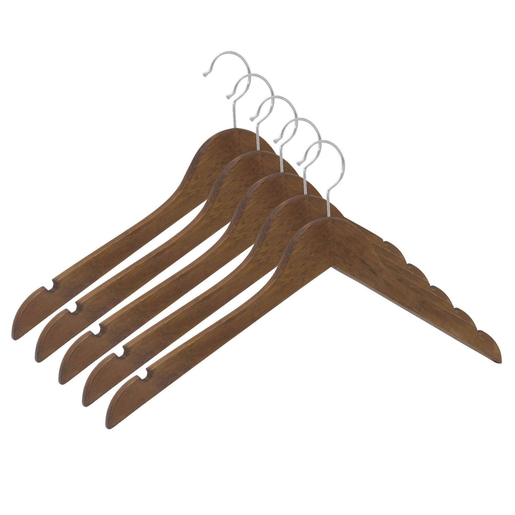 Contoured Wooden Coat Hanger (Natural/Chrome)