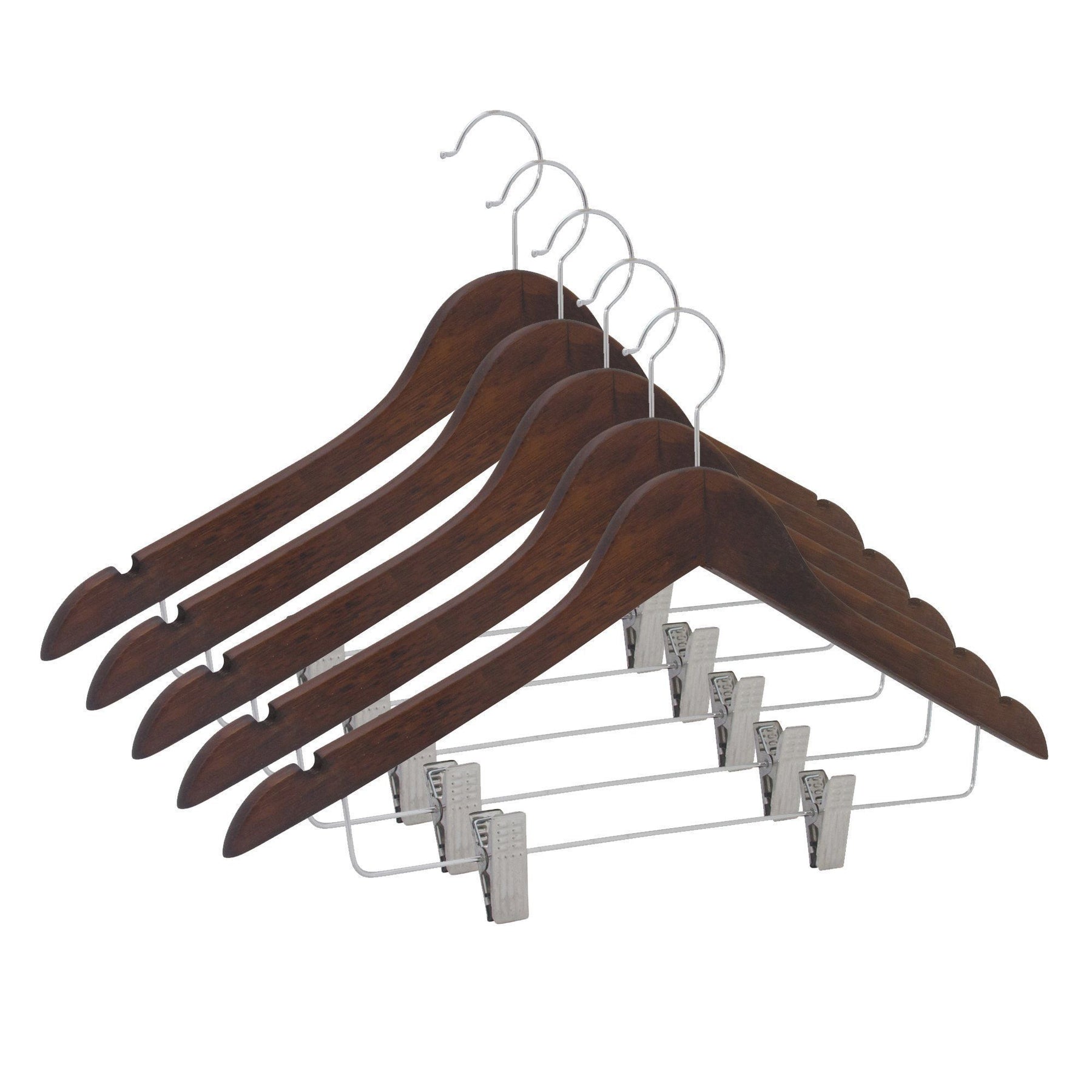 Sloped Wooden Dress Hanger with Notches, Natural Finish with Chrome  Hardware - HangersWholeSale