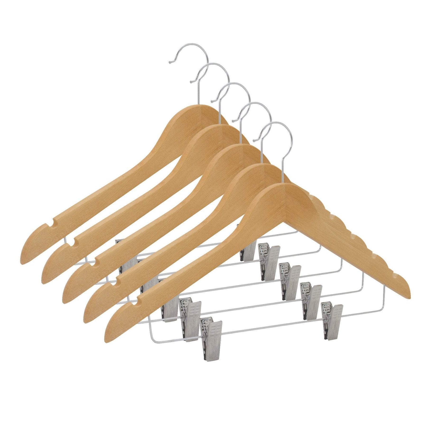 18 Large Wooden Coat Hanger - Natural with Chrome Clips