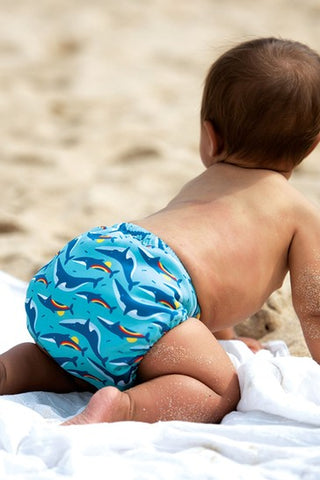 baby in reusable swim nappy