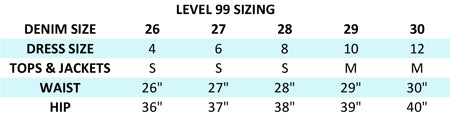 level 99 size chart