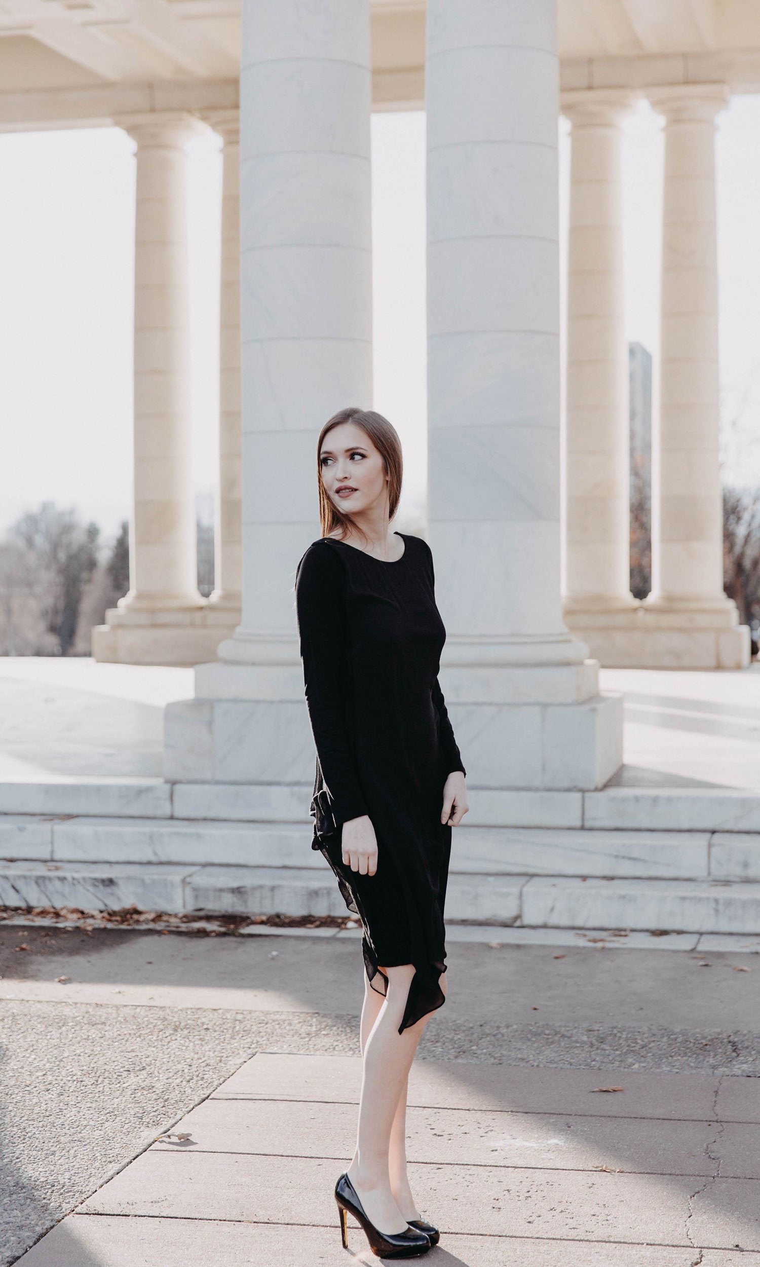 black boat neck dress