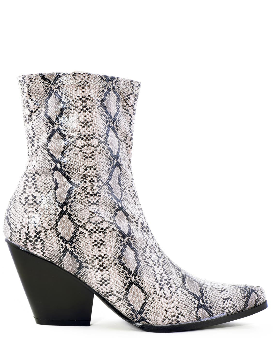 white faux snake ankle boot