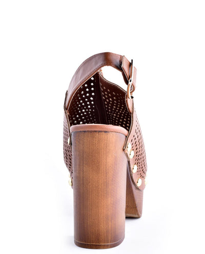 brown leather clog heels